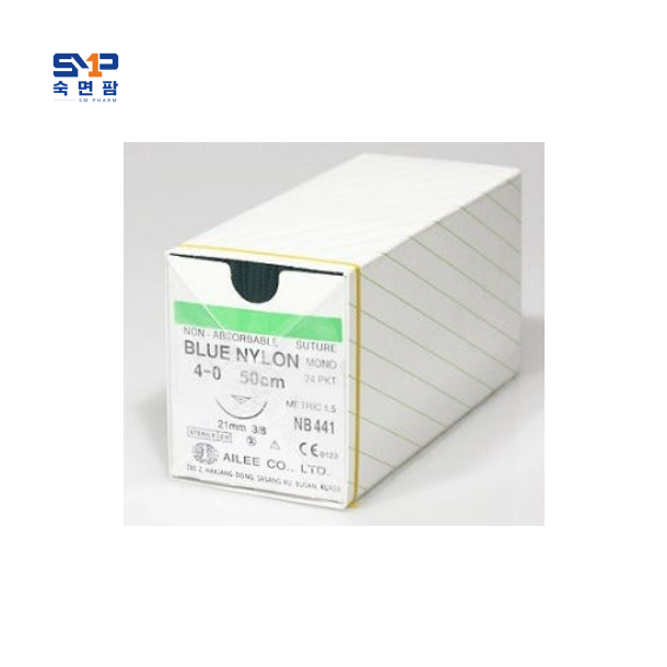 아이리 블루나일론 봉합사 NB441 각침 4/0-21mm 3/8 50cm